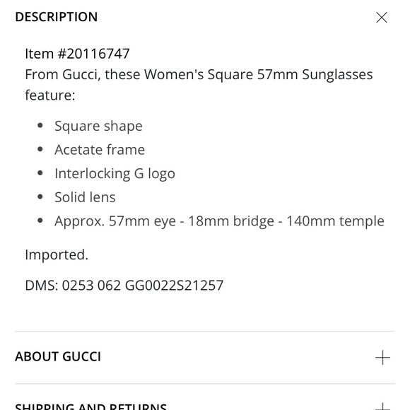 Gucci Square Sunglasses Authentic NWOT 57mm with duster, case and cleaning cloth - Picture 6 of 9